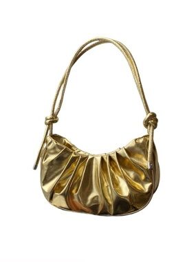 Y2K Metallic Gold Pleated Shoulder Bag